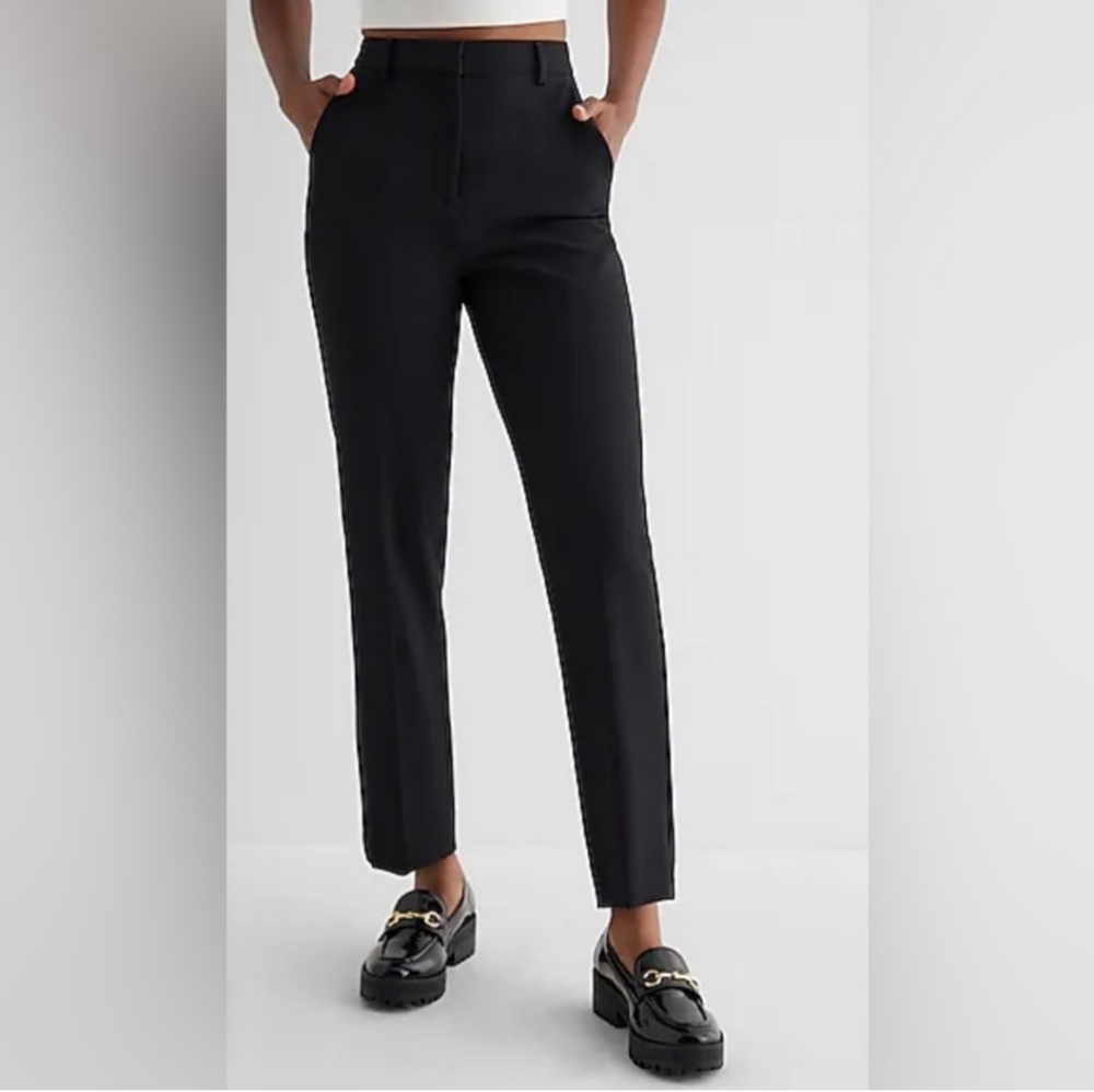 Express Editor Super High Waist Straight Black Ankle Pants Size 14S Work Office